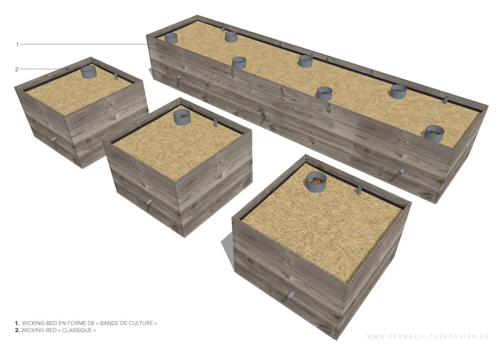 Différentes variantes de wicking-bed.