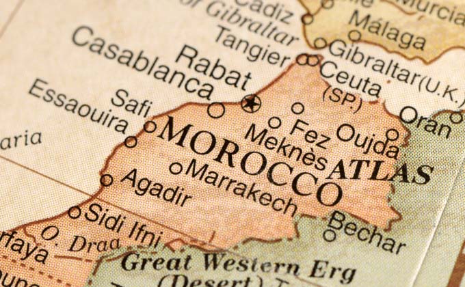 Carte du Maroc avec Marrakech, ville d’origine du tadelakt