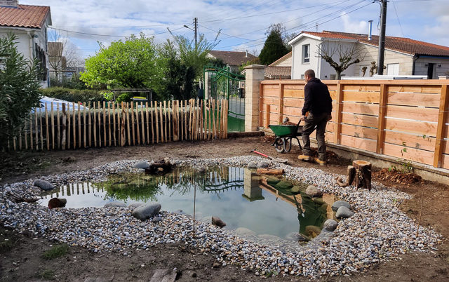 Mare dans jardin en permaculture à bordeaux imaginé par nos paysagistes.