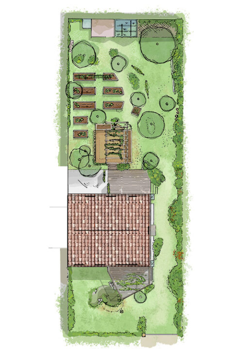 Plan de masse d'un projet en permaculture sur Bordeaux en France