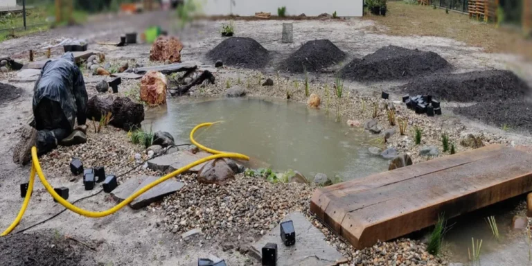 Mare naturelle en cours de création par l'équipe Permaculture Design