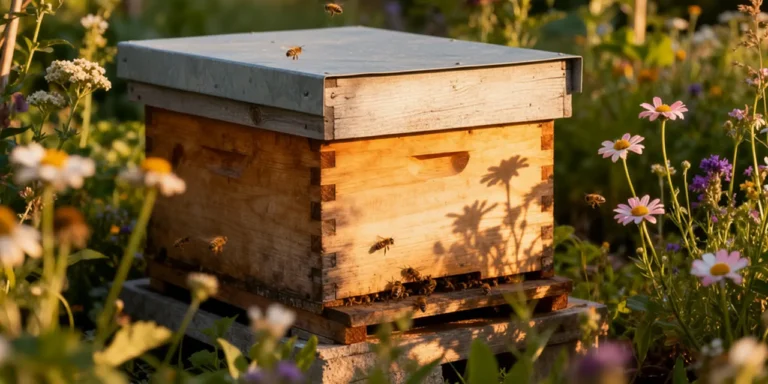 Ruche dans un jardin en permaculture.