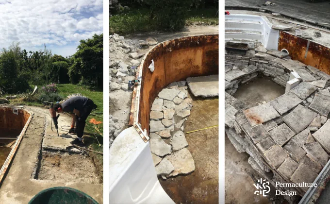 Construction d'une piscine naturelle avec recyclage d'une piscine classique