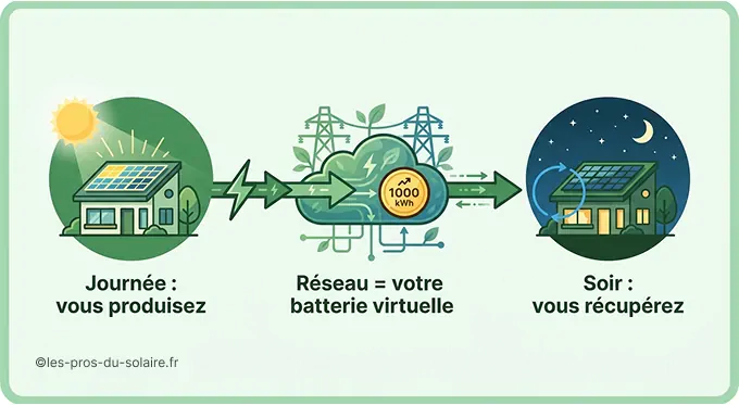 Fonctionnement des crédits kWh d'une batterie virtuelle solaire